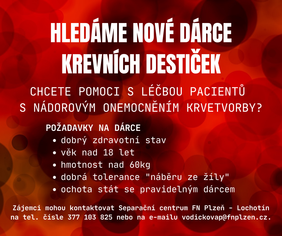 HLEDÁME NOVÉ DÁRCE KREVNÍCH DESTIČEK 1