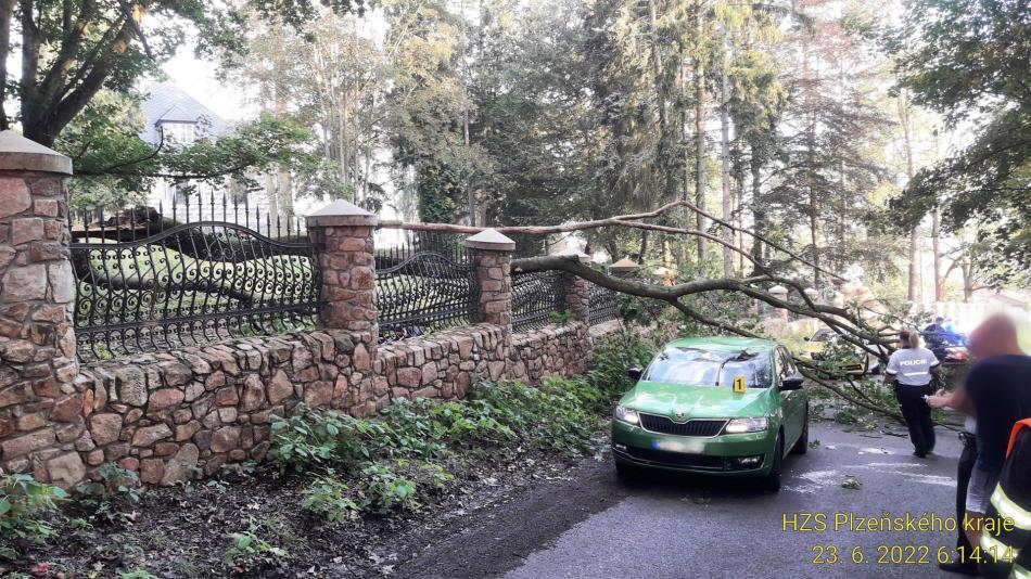 Na Rokycansku spadl strom na projíždějící auto!