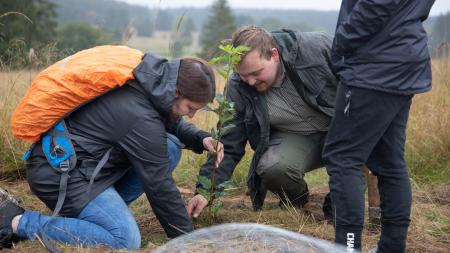 Lidé přišli do Brd sázet stromy i v dešti